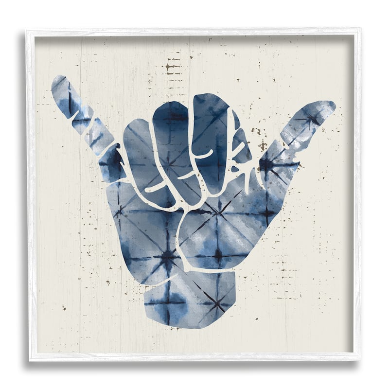 Stupell Abstract Shaka Sign Hand Gesture Blue Geometric Pattern Framed Wall Art