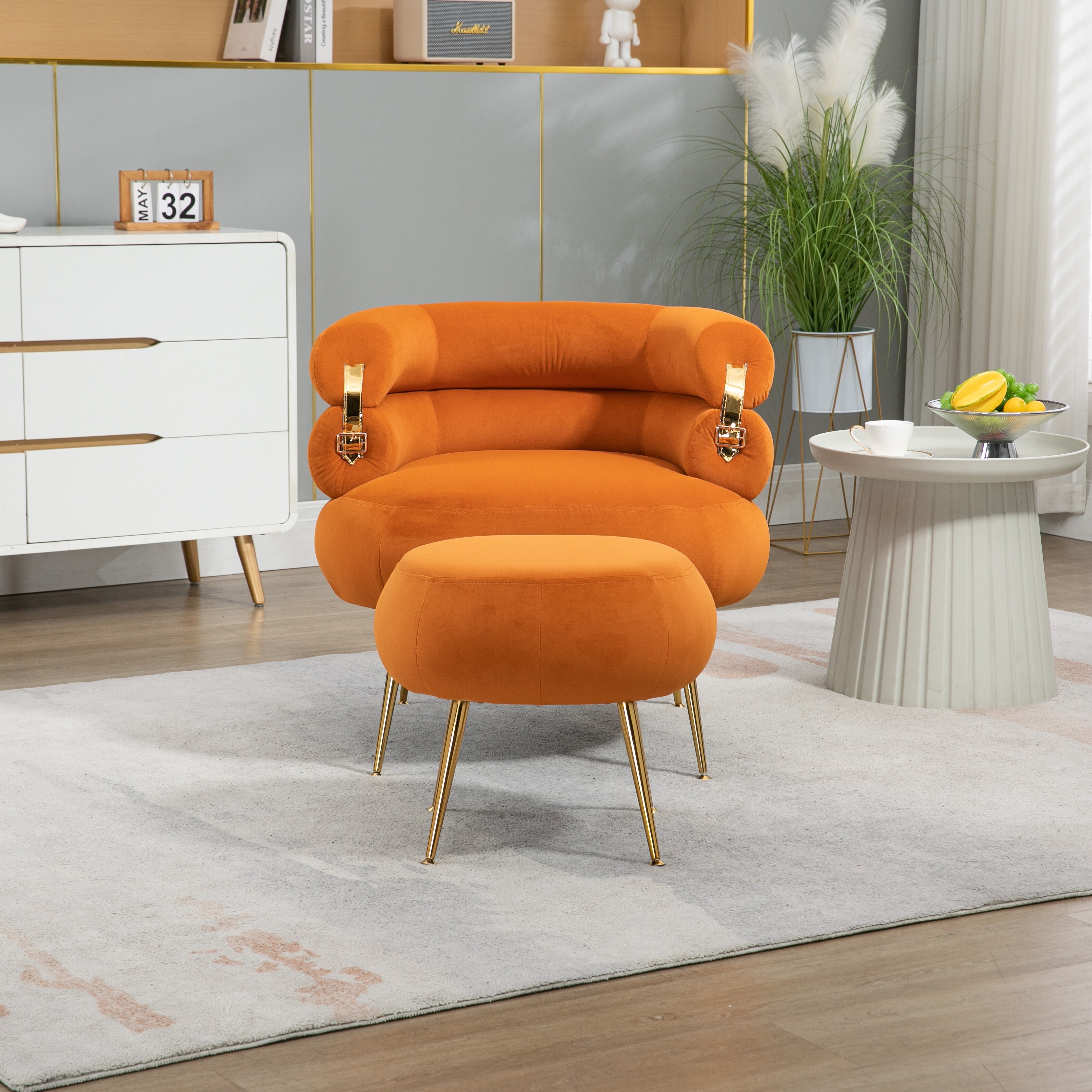 Orange accent 2025 chair with ottoman
