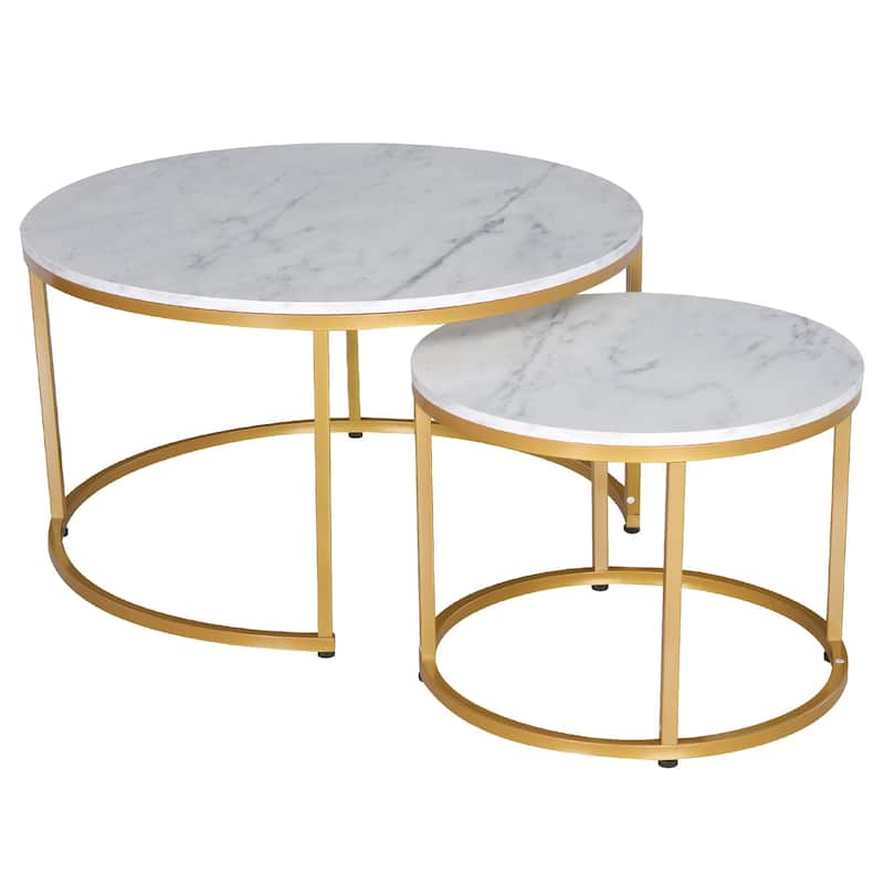 JJS Round Nesting Coffee Table Set of 2 Stacking End Tables for Living Room, Modern Cocktail & Sofa Side Tables