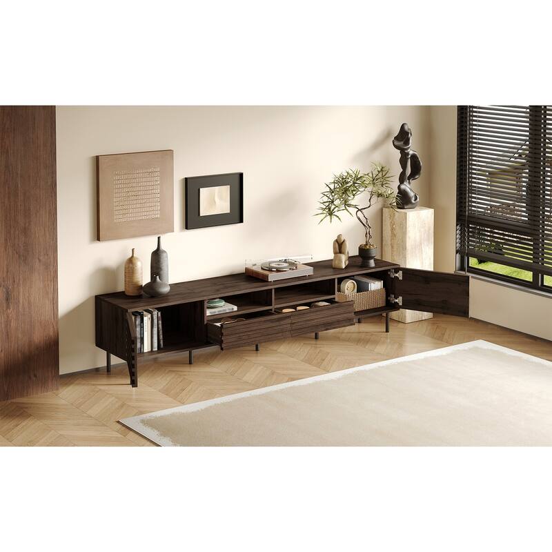 Dark Brown Entertainment Center with Closed Storage, Storage Cabinet Media Console Cabinet with Drawers