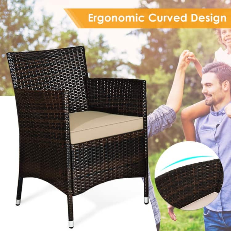 Rattan Patio Conversation Furniture Set with Glass Table and Comfortable Sofa - 4 Pcs