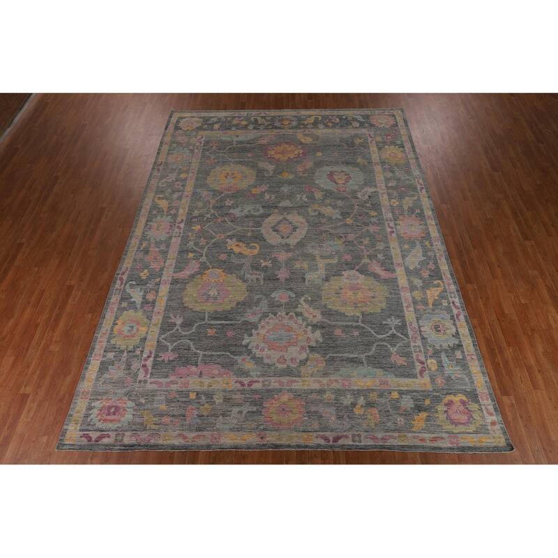 All-Over Gray Oushak Vegetable Dye Large Area Rug Handmade Wool Carpet - 10'1"x 13'8"