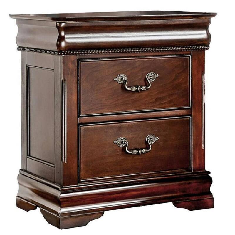 Classic Cherry 2-Drawer Nightstand, Hidden Top Drawer, Pewter Hanging Pull, 28" Tall