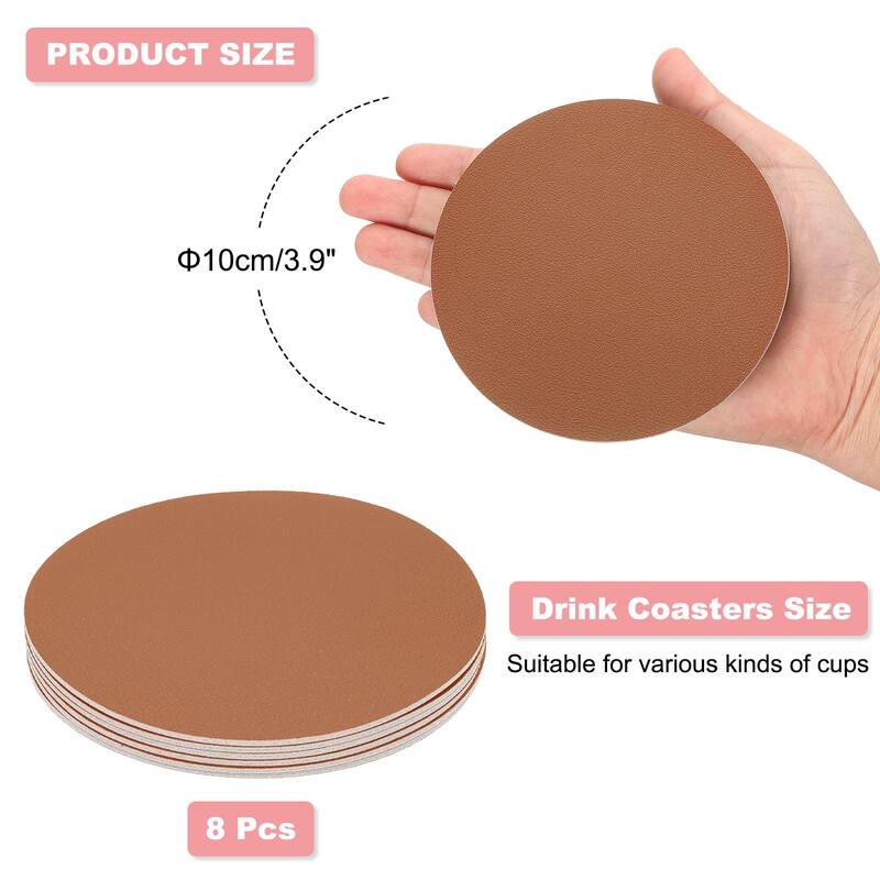 8Pcs 4"×4" Round Drink Coasters, PVC Dual Sided Dual Color - Brown & Gray