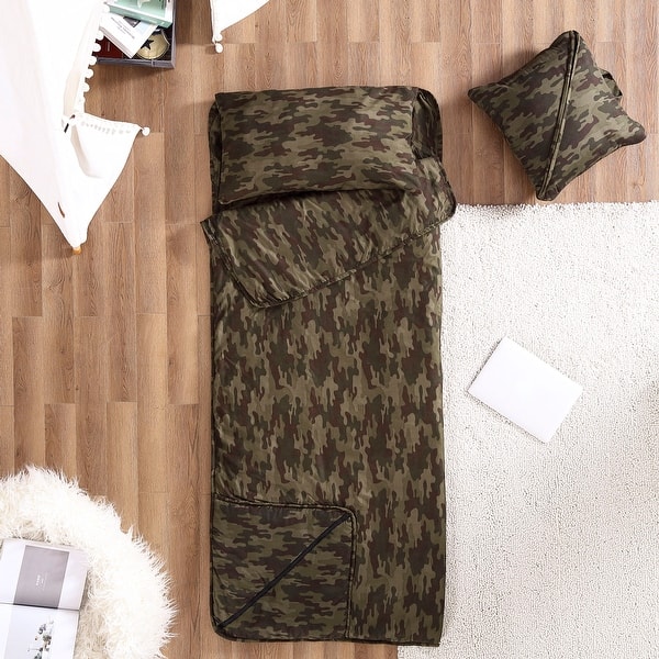 slide 2 of 6, Brielle Home Foldable Green Camo Printed Nap Mat with Attached Pillow Green Camo