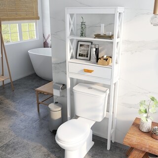 Simple White Showcase Freestanding Over-the-Toilet Storage Cabinet ...