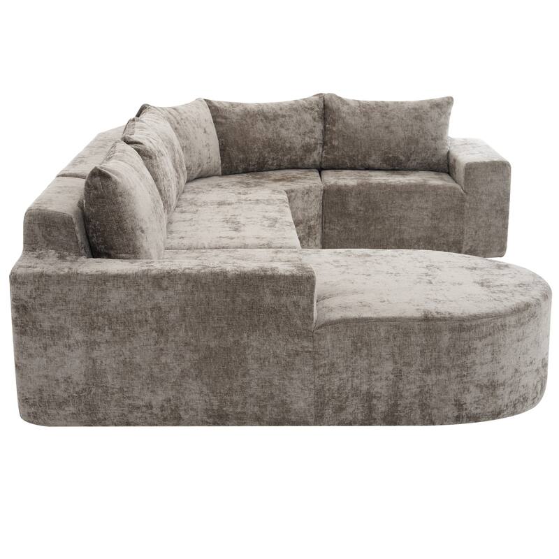Christopher Knight Home - Cami 140.5" Chenille Upholstered U-shaped Modular Compressed Sectional Sofa with Pillows
