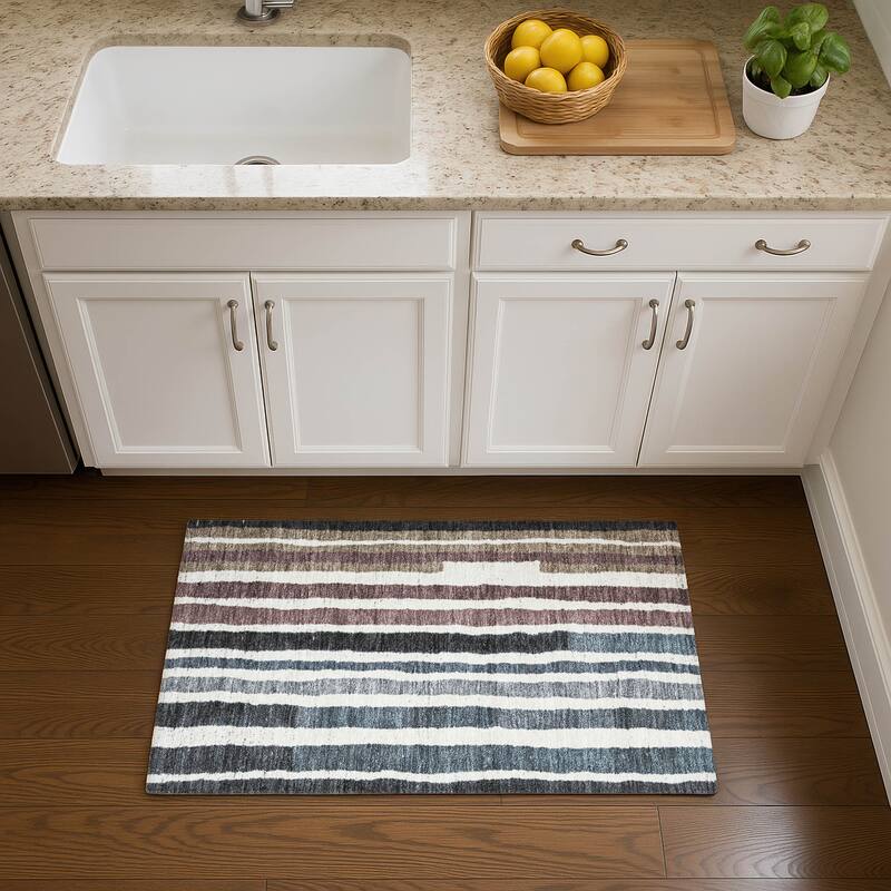 Premium Washable Super Soft Modern Stripe Mayfield Rug - Denim - 1'8" x 2'6"