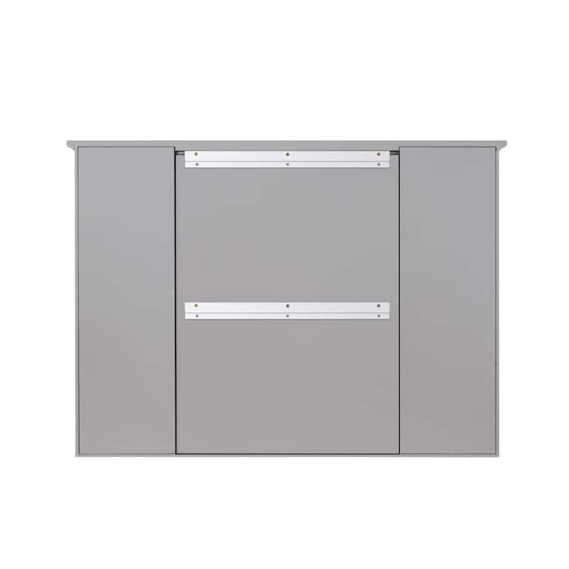 Modern Surface Mount Solid Wood Framed Medicine Cabinet With Mirror and Shelves