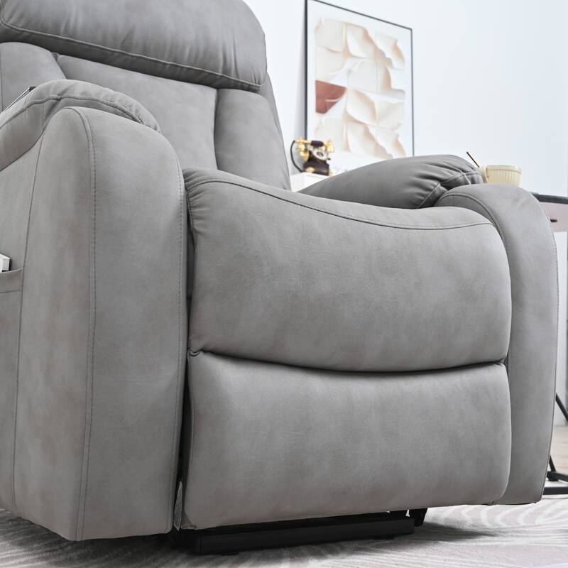 Grey Fabric Power Lift Recliner Chair for Elderly, with Remote Control, Overstuffed Cushion, Side Pocket, and Heavy-Duty Frame