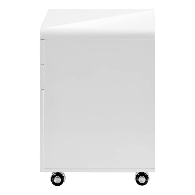 File Cabinet, Rolling Mobile, Storage Drawers, Printer Stand, Office, Work, Glossy White Laminate, Contemporary, Modern