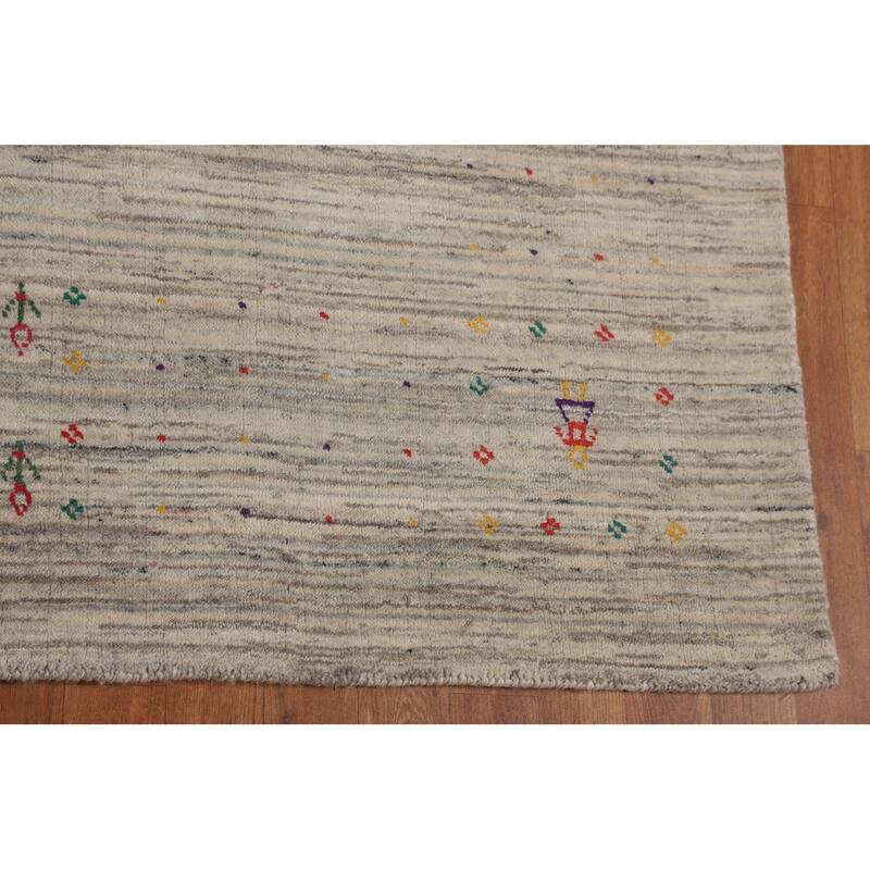 Striped Gabbeh Square Indian Square Area Rug Hand-Knotted Wool Carpet - 7'9"x 8'1"