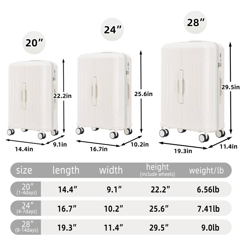 20"/24"/28" 3 pcs/set in ABS Spinner Wheel Luggage