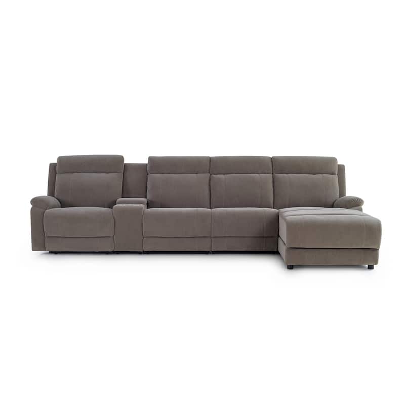 4 Person Grey Power Reclining Chaise Sectional with Storage Console