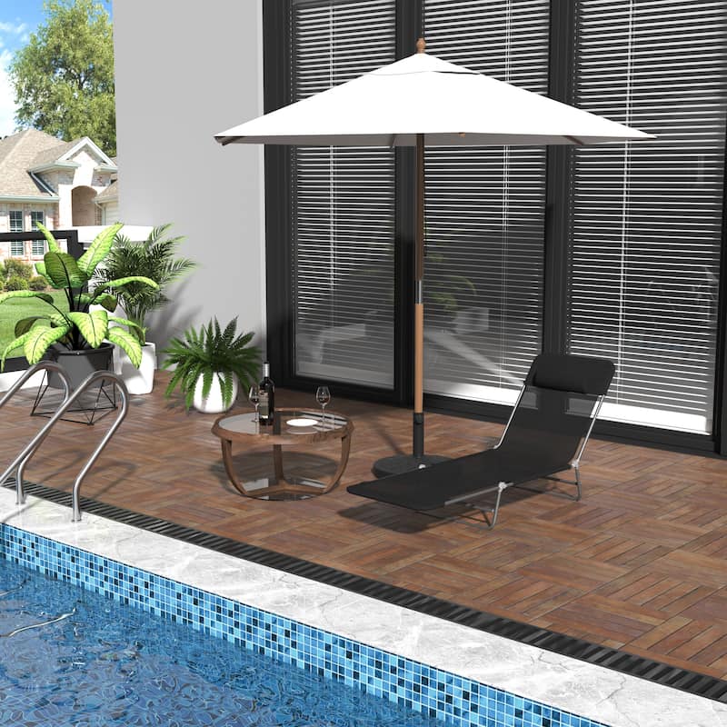 Outsunny Portable Sun Lounger, Folding Chaise Lounge Chair w/ Adjustable Backrest & Pillow for Beach, Poolside and Patio, Black - Black