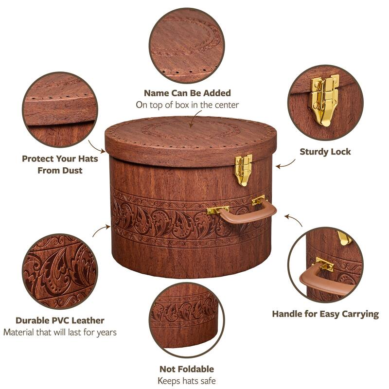Creative Scents Cowboy Round Hat Box Storage With Gold Locking Lid