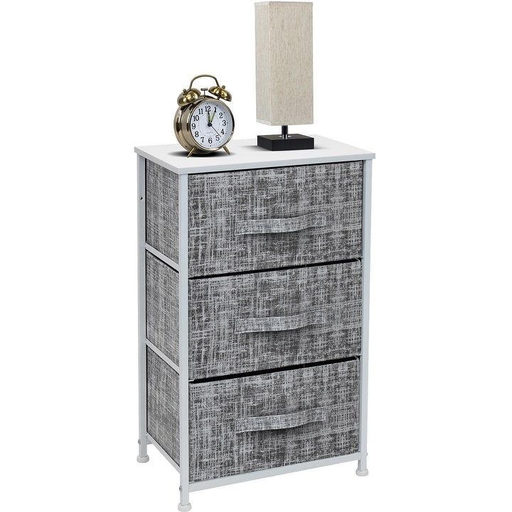 3 Drawer Nightstand Dresser Organizer Steel Frame Wood Top Fabric Bins
