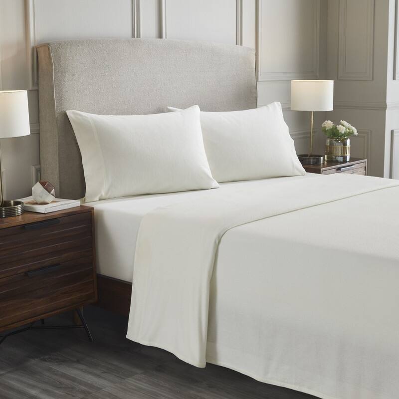 Superior Flannel Cotton Trellis or Solid Deep Pocket Bed Sheet Set - California King Solid - Ivory