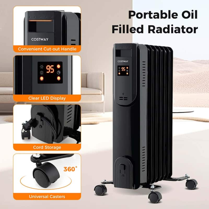 Costway Oil Radiant Heater with Adjustable Thermostat Remote Overheat - See Details