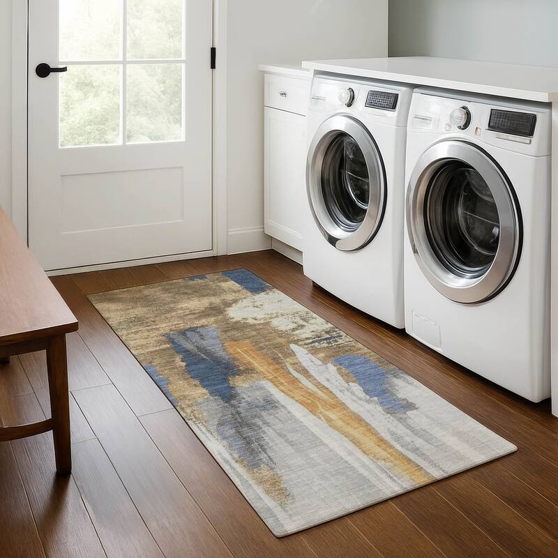 Premium Washable Super Soft Abstract Glam Mayfield Rug - Navy - 2'3" x 7'6"