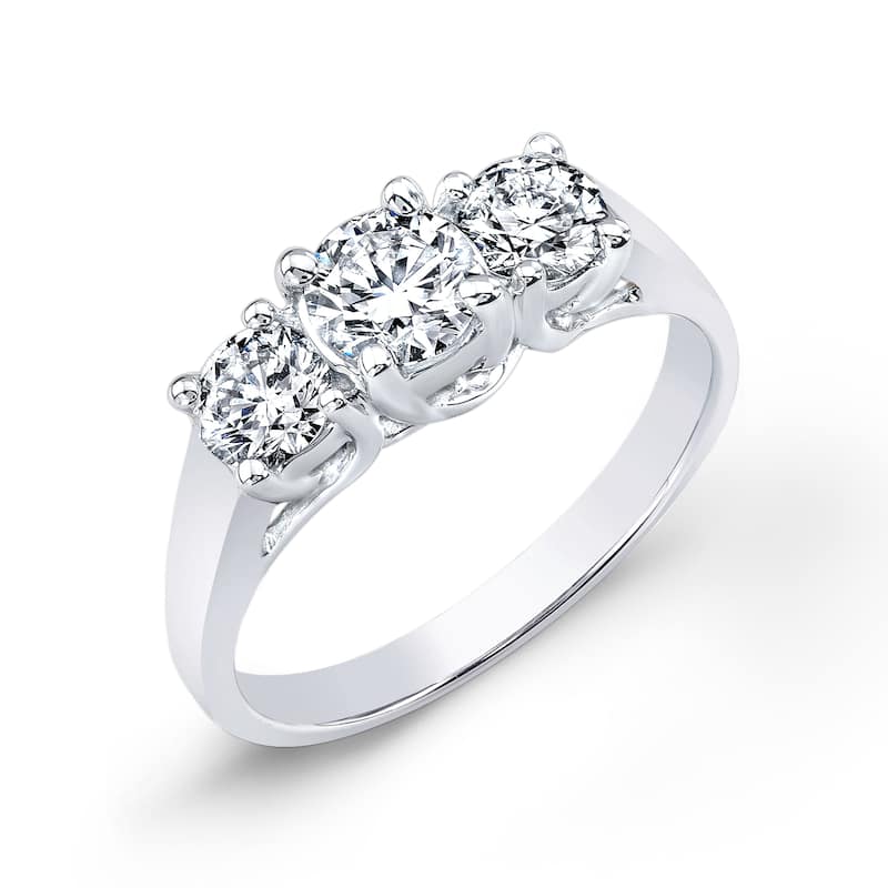 Auriya 14k Gold 1ctw Round 3-Stone Diamond Engagement Ring (J-K, I2-I3) - White - 4