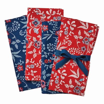 Prairie Floral Cotton Napkin Set of 4 - Multicolor Kitchen Textiles, Machine Washable, 20x20 inches - 20 x 20