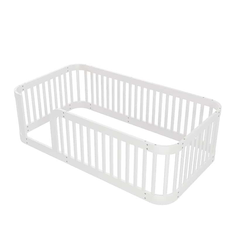 Wood Twin/Full Size Wood Floor Bed Frame with Fence