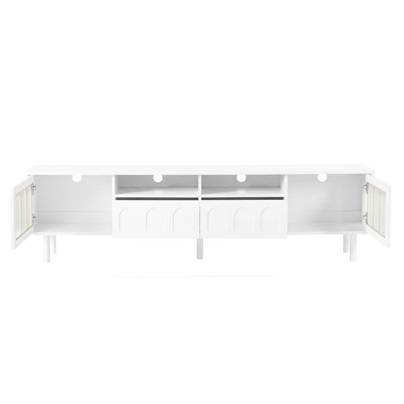 LED TV Stand for Living Room, Entertainment Center for TVs Up to 80" with Wood Legs, Storage Media Console with 2 Drawers