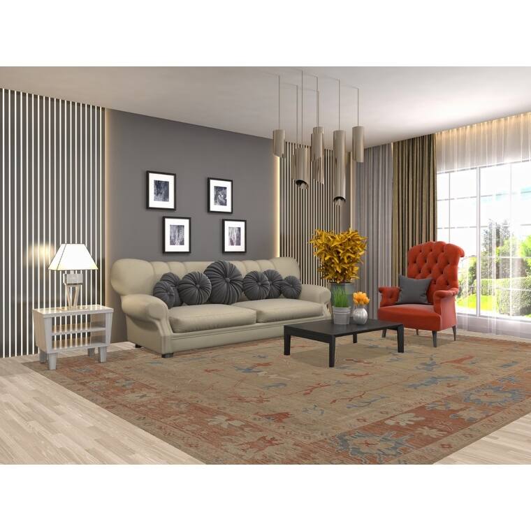 Orange Oushak Turkish Area Rug Handmade Vegetable Dyewool Carpet - 9'4"x 12'0"