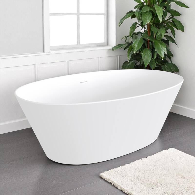 KISRAIS 67" X 33.5" Freestanding Soaking Solid Surface Artificial Stone Bathtub