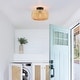 preview thumbnail 2 of 8, 1-Light Bohemian Bamboo Semi-Flush Mount Ceiling Light - D12"x H8.1" - 12'' W