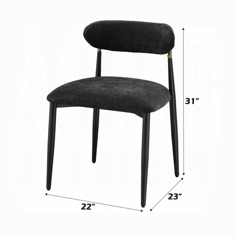 Vonn Side Dining Chair Set of 2, Black Chenille, Curved, Metal Legs