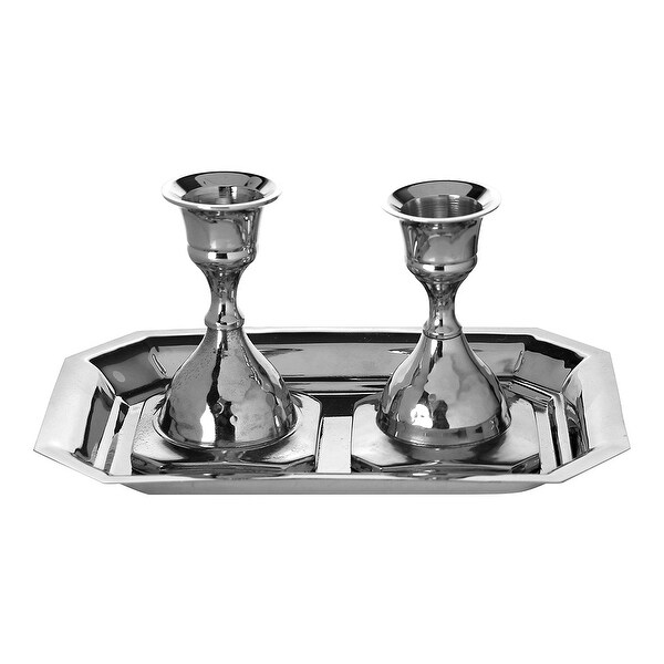 Candle Stick Set of 2 With Tray Nickel Plated 3"
