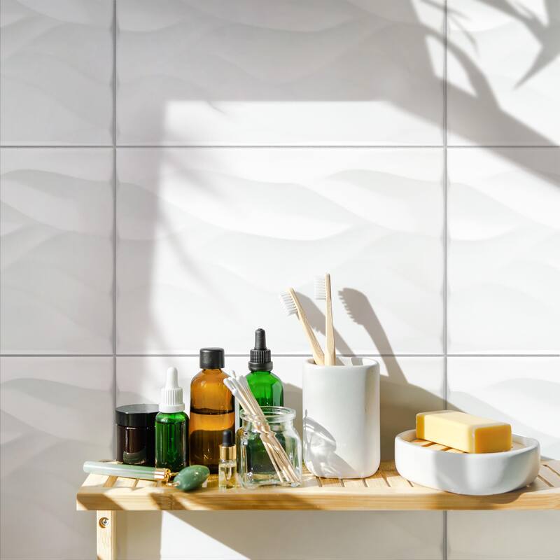 Merola Tile More Natur Glossy White 9-7/8" x 15-3/4" Ceramic Wall Tile