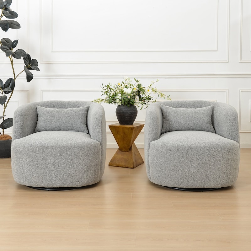 KINWELL 34" Wide Boucle Upholstered Sherpa Swivel Armchair (Set of 2)