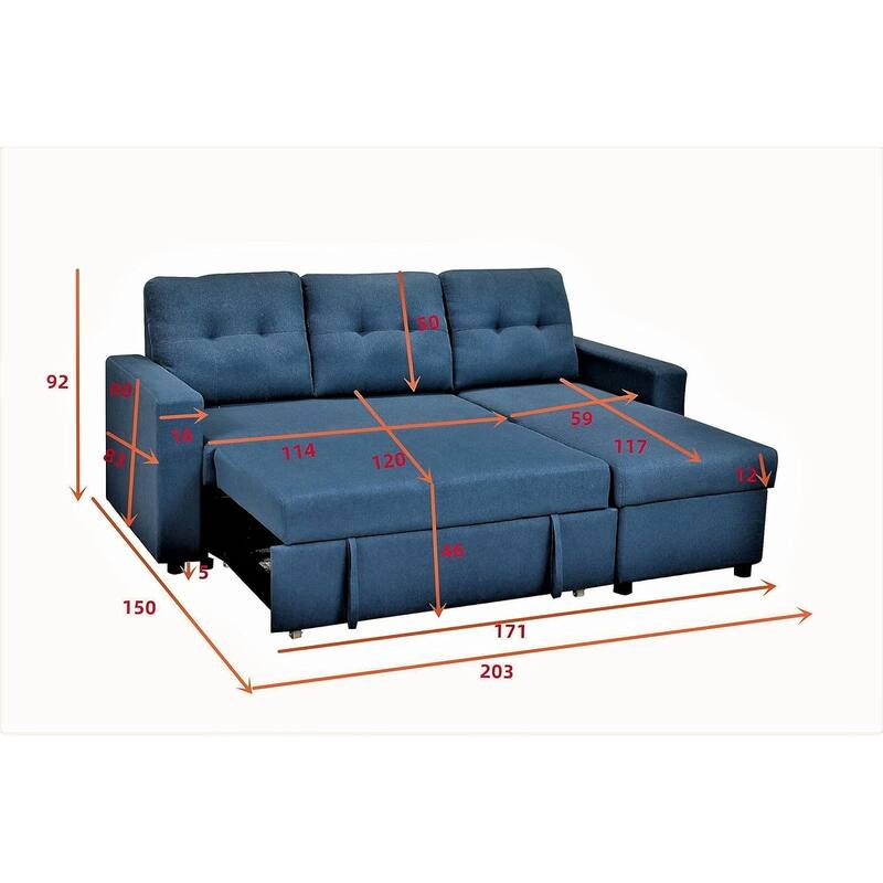 Convertible L-Shaped Sectional Sleeper Sofa Bed Stylish Apartment Furniture