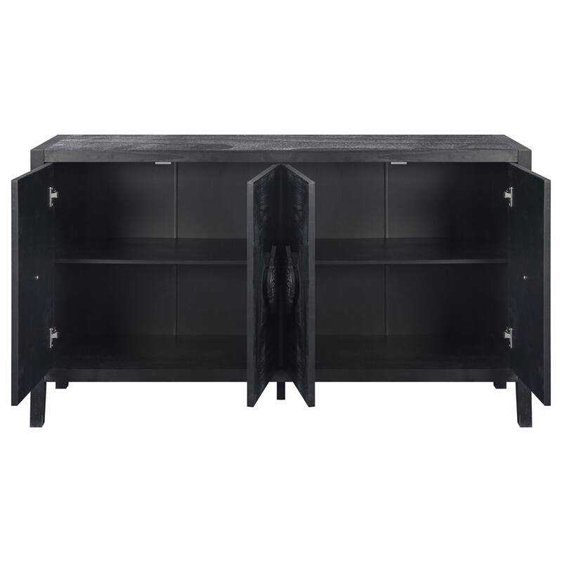 Carved Flower Door Handle, Antique Four Door Cabinet for Living Room