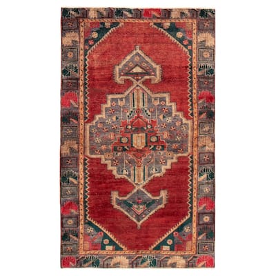 ECARPETGALLERY Hand-knotted Melis Vintage Dark Red Wool Rug - 4' 3" x 7' 2"