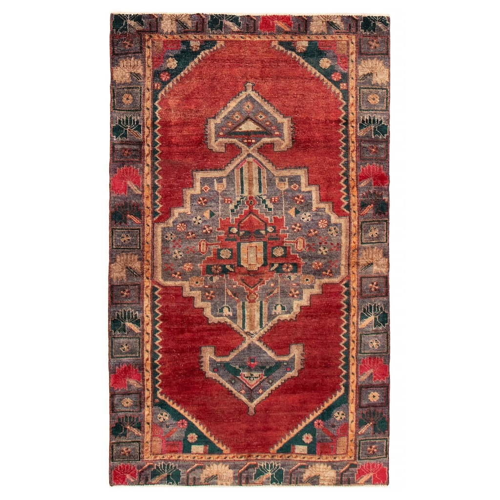 ECARPETGALLERY Hand-knotted Melis Vintage Dark Red Wool Rug - 4' 3" x 7' 2"
