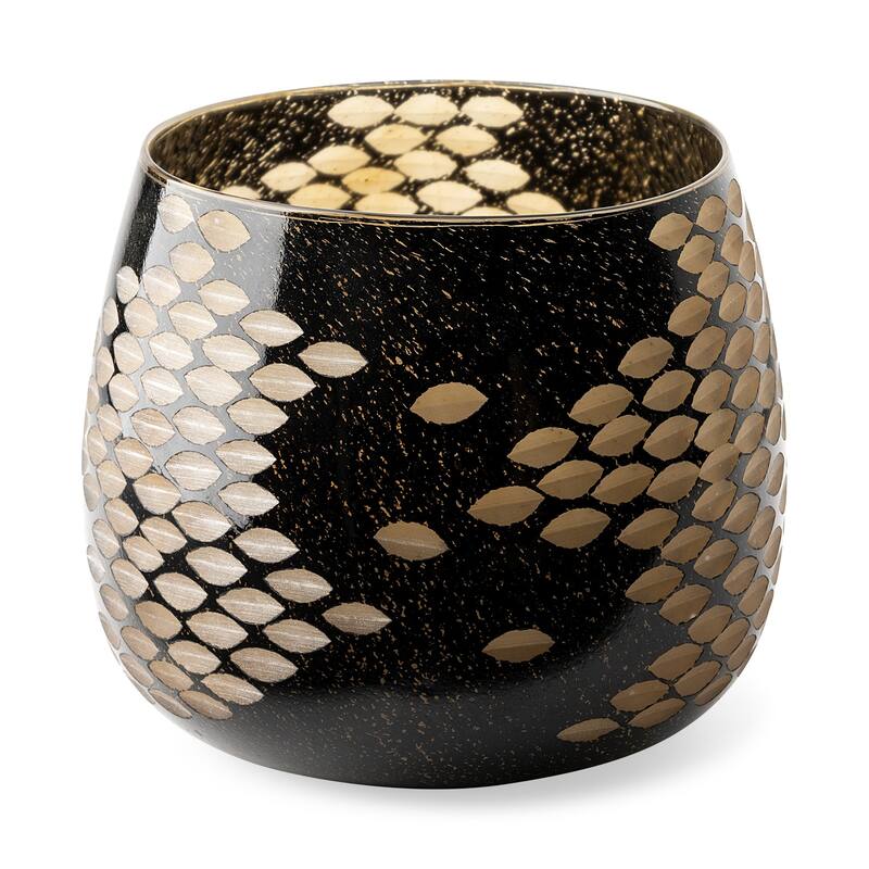 Black and Gold Artisan Bubble Glass Vase - 9" W x 8" H x 9" D