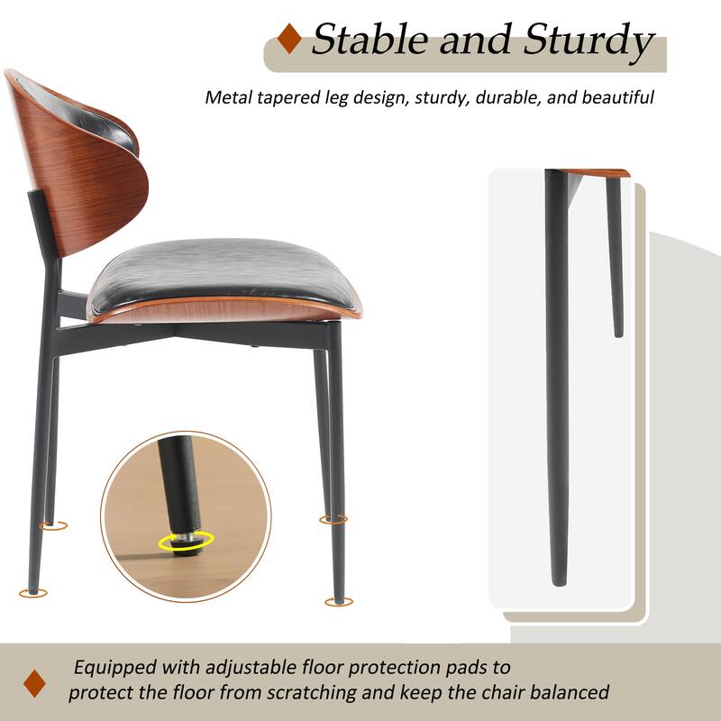 Dining Chairs Set of 2 - Italian-Inspired Bentwood Design with Matte Metal Legs & Luxe PU Leather Seating