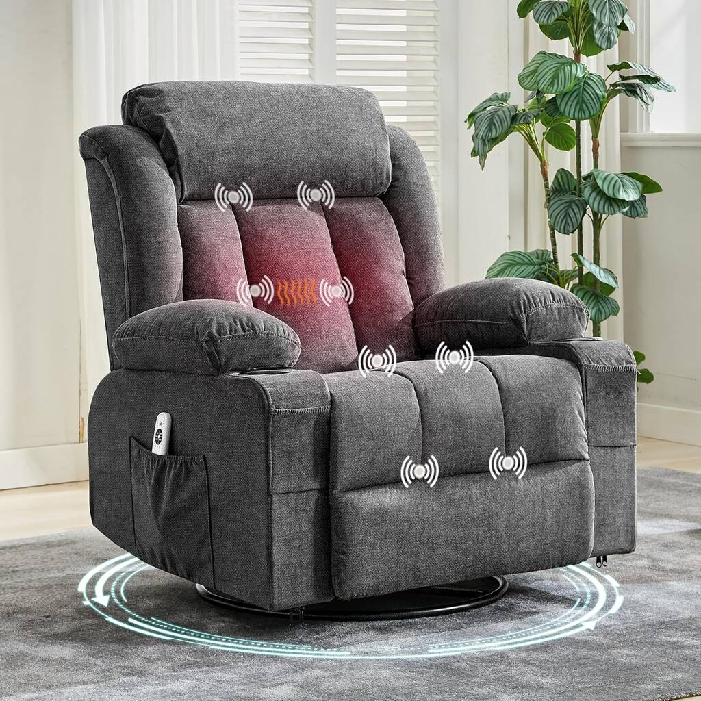 Recliner Chair, Rocking Chairs with Massage and Heat, Side Pockets and Cup Holder