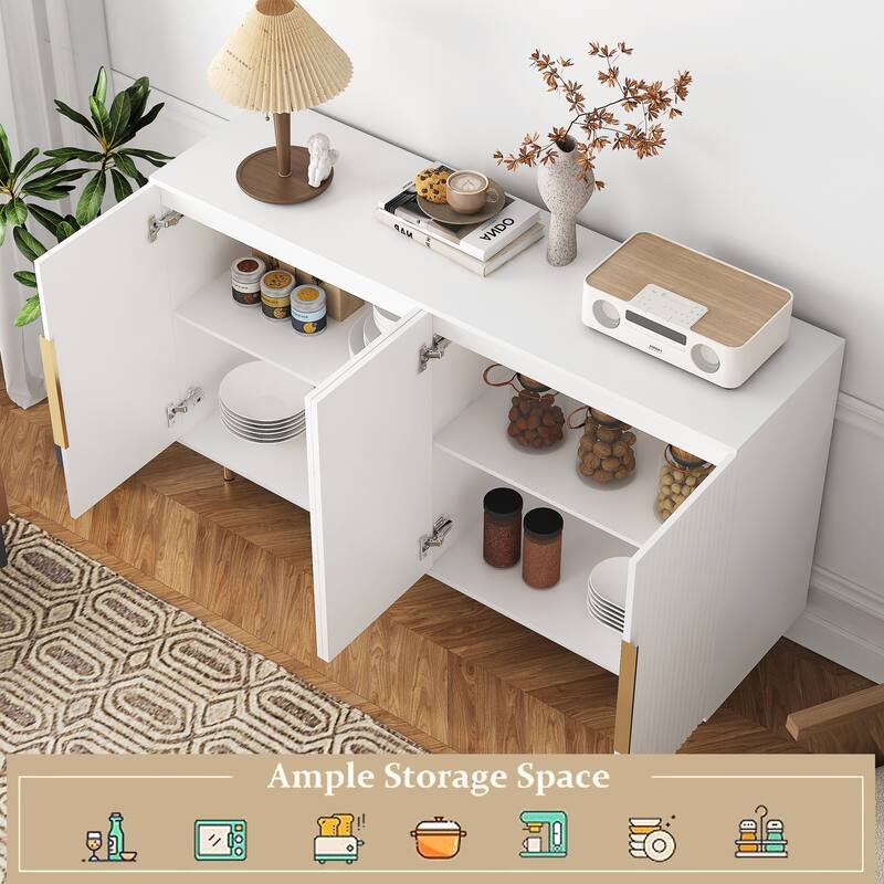 Buffet Cabinet with Fluted Decorative Doors, Wood Sideboard Cabinet with Metal Handles, Storage Cabinet with Adjustable Shelves