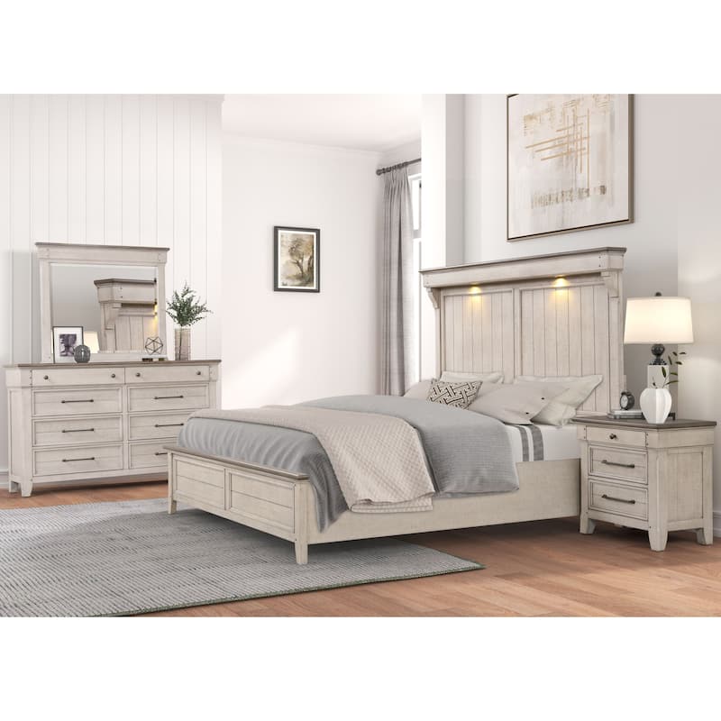 Roundhill Furniture Walcott 4-Piece Bedroom Set with Touch LED Lighting - Queen
