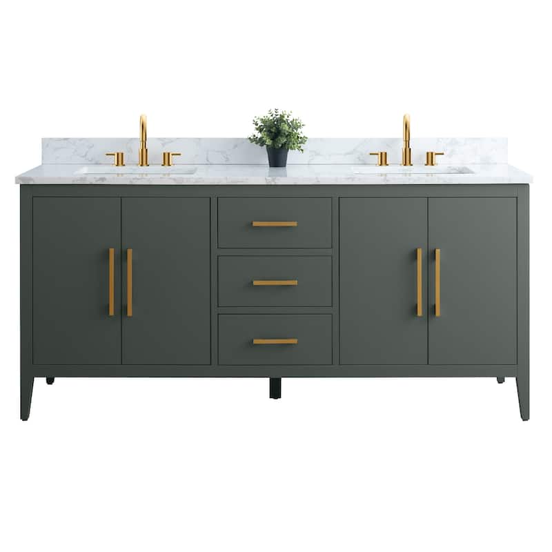 Vanity Art 72" Double Sink Bathroom Vanity Cabinet with Engineered Marble Top