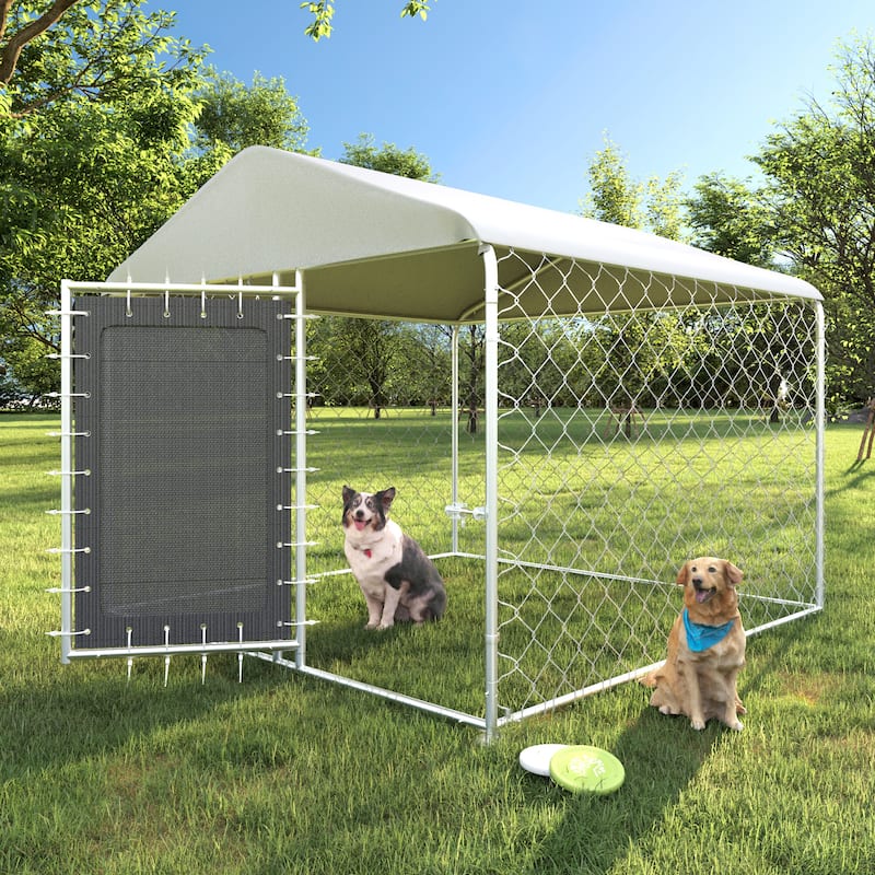 EROMMY Outdoor Dog Kennel, Heavy Duty Large Dog Kennels with Waterproof Cover and Rotating Feeding Door