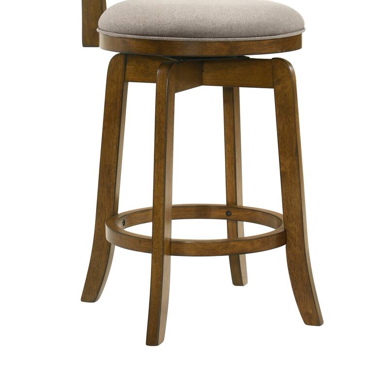 Wren Modern Farmhouse Swivel Wood Counter Height Kitchen Bar Stool in Sepia Brown Finish withUpholstered Seat