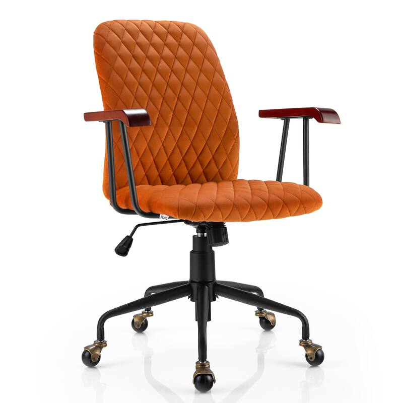 Velvet Swivel Home Office Desk Chair Adjustable Mid Back Leisure Chair - Orange