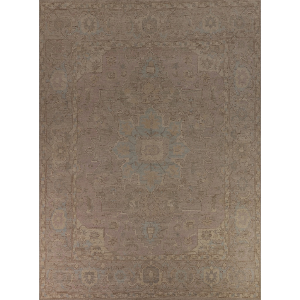 Vegetable Dye Oushak Large Square Area Rug Hand-Knotted Wool Carpet - 12'5"x 12'4"