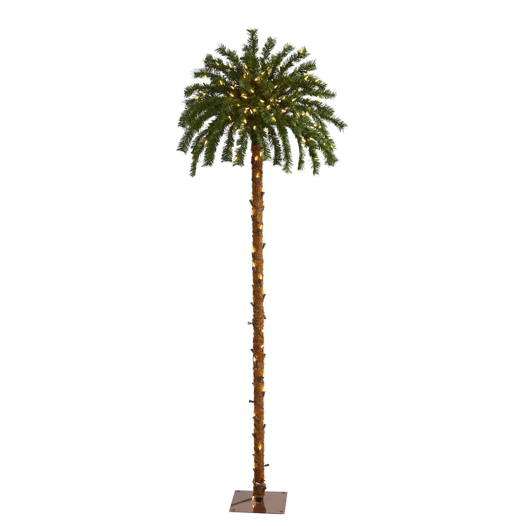 6' Pre-Lit Palm Artificial Christmas Tree, Warm Clear LED Lights - 6 Foot